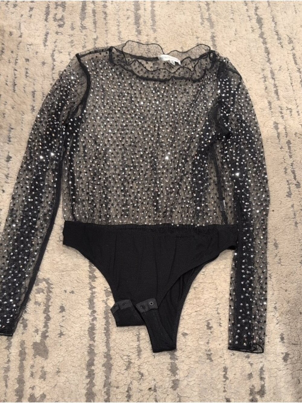 Hot And Delicious Sheer Bodysuit With Gem Stones Black